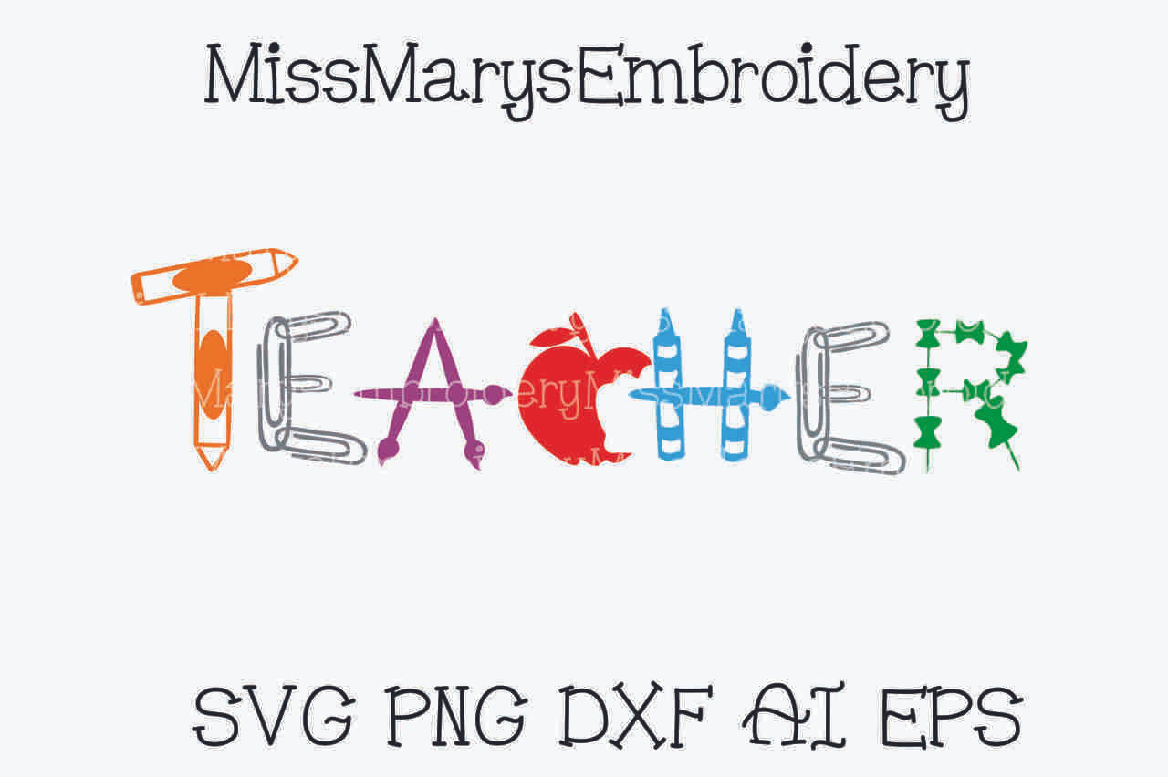 School Supply Letters SVG Miss Mary's Embroidery