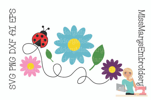 Ladybugs Flowers SVG