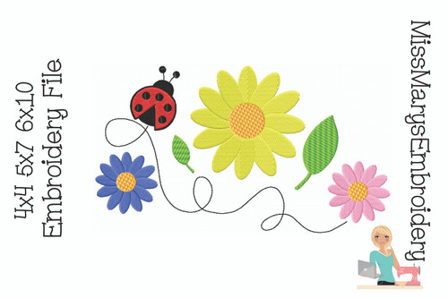 Ladybug Flowers Embroidery