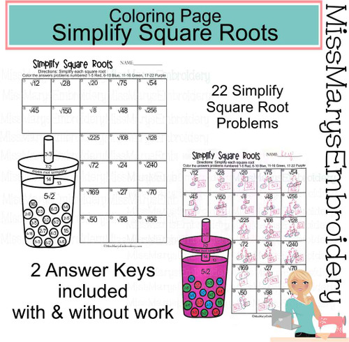 Math Worksheet -- Simplify Square Roots  