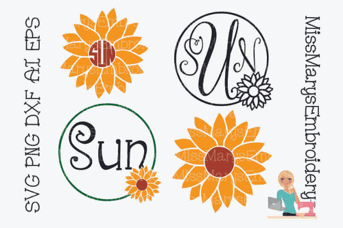 Download Sunflower Monogram Frames - Miss Mary's Embroidery