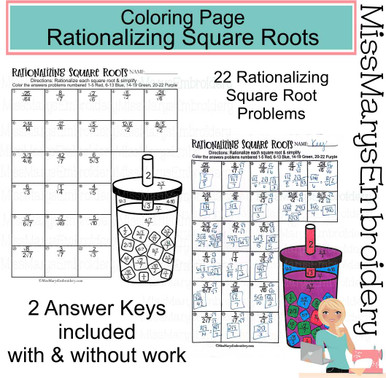 Math Worksheet Rationalizing Square Roots Miss Mary S Embroidery