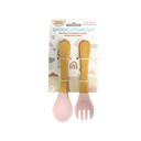 Cuchara y Tenedor de Silicona para-Infantes, Mango de Madera