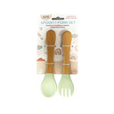 Cuchara y Tenedor de Silicona para-Infantes, Mango de Madera