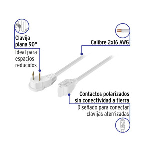 Extension Electrica 6.5ft 3 Outlets