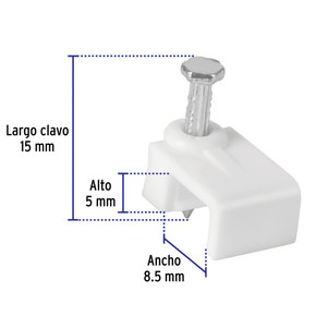 20 grapas blancas de 5 x 8.5 mm para cable plano