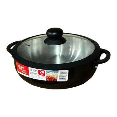 Caldero Aluminio Con Tapa De Vidrio 24 Cms