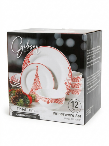 Vajilla Navideña Gibson Home Tinsel Trim Rojo