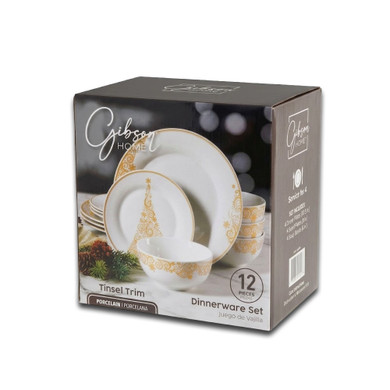 Vajilla Navideña Gibson Home Tinsel Trim Oro