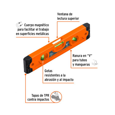 Nivel torpedo magnético de 9" con cuerpo de ABS, Truper