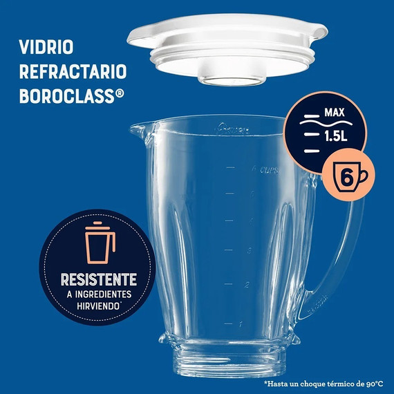 Licuadora 2 velocidades más pulso y vaso de vidrio, Oster, Blanca