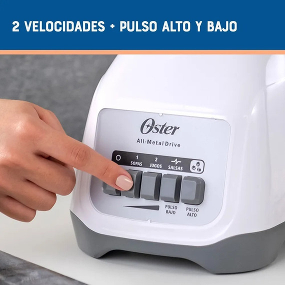 Licuadora 2 velocidades más pulso y vaso de vidrio, Oster, Blanca