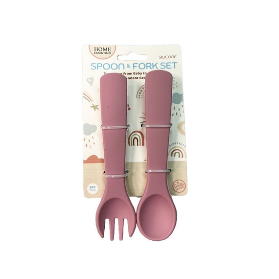 Cuchara y Tenedor de Silicona para-Infantes,