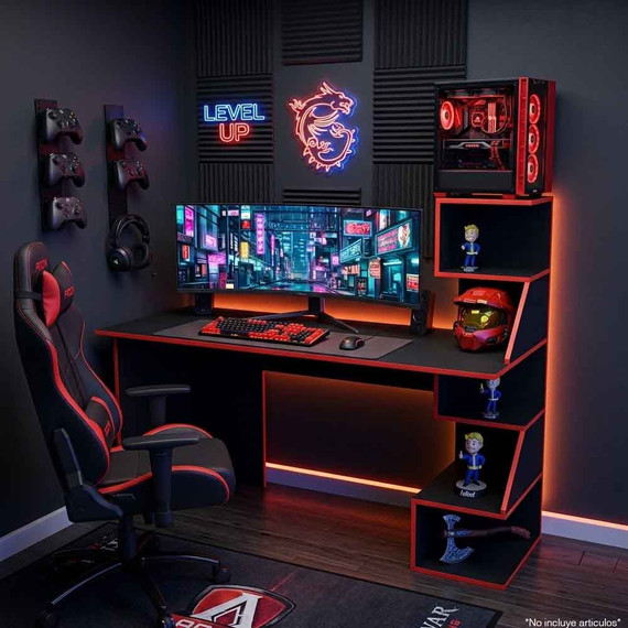 Escritorio Gamer Agon Negro/Rojo