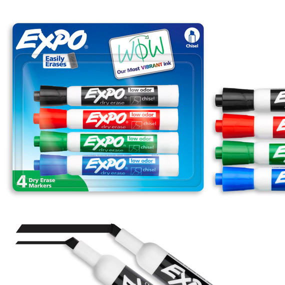 Marcadores Borrables para Pizzara Expo Colores Surtidos Chisel tip 4pack
