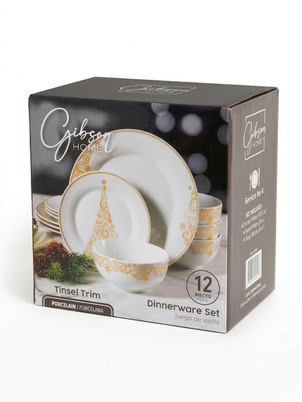 Vajilla Navideña Gibson Home Tinsel Trim Oro