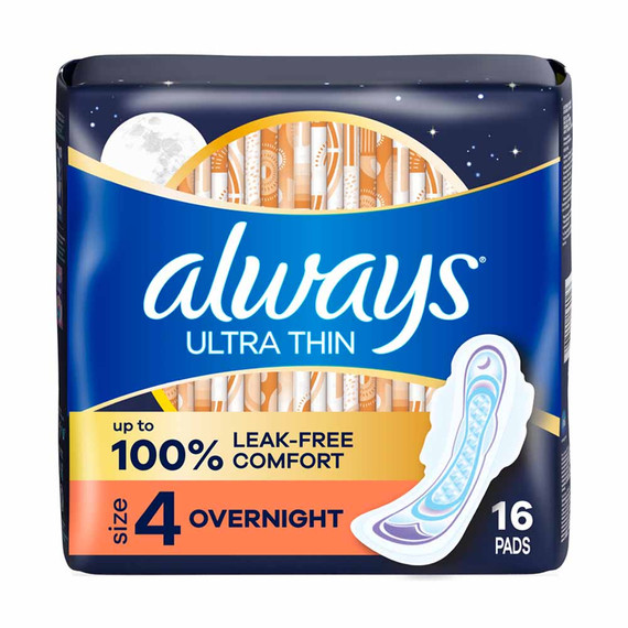 Always Ultra Thin Pads  Overnight Size 4 16 Ct