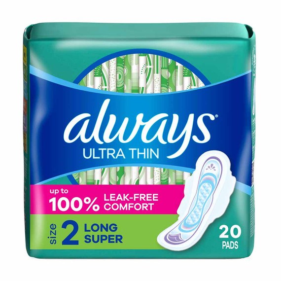 Always Ultra Thin Pads Largos Size 2 20 Ct