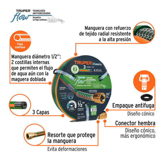 Truper Classic Manguera 1/2"x33pies