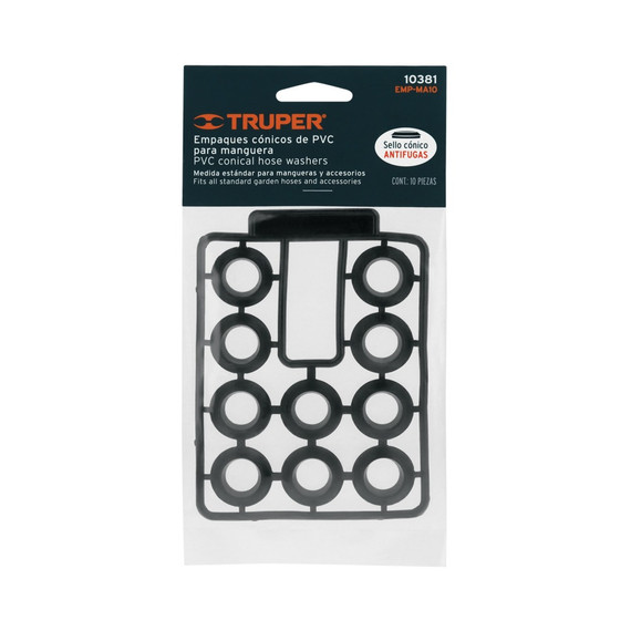 Bolsa con 10 empaques de PVC antifuga para manguera, Truper