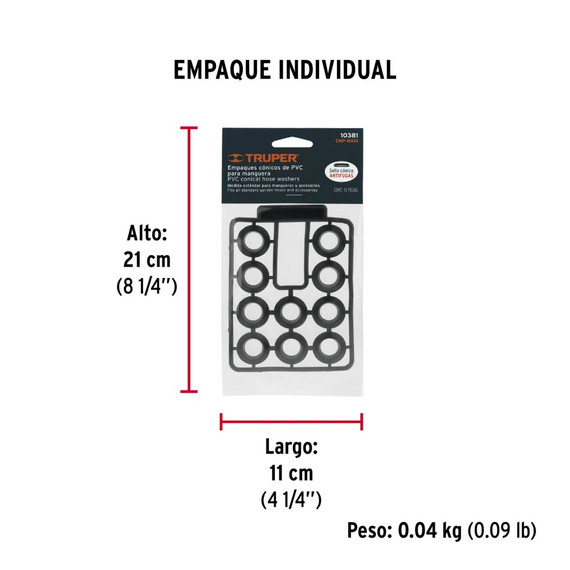 Empaques de 10 PVC antifuga para manguera, Truper