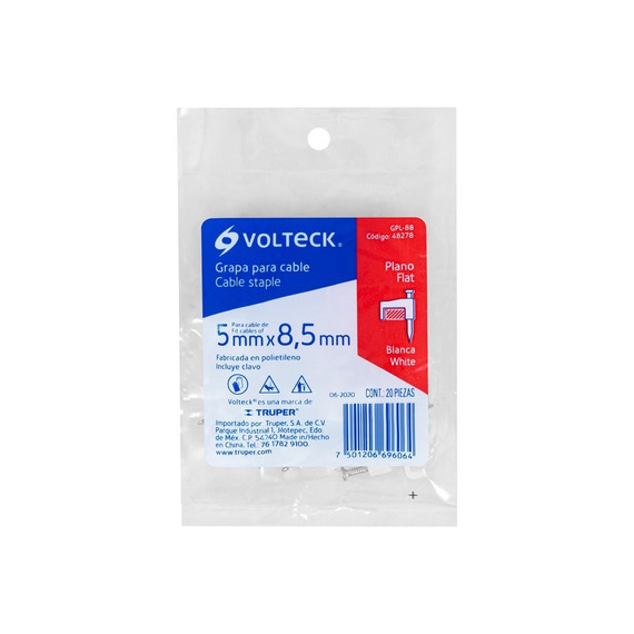 20 grapas blancas de 5 mm x 8.5 mm para cable plano
