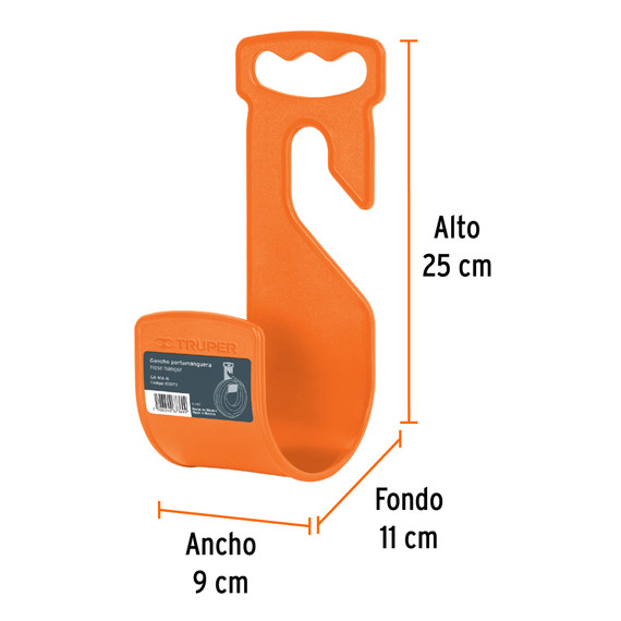 Gancho plástico naranja para manguera de jardín