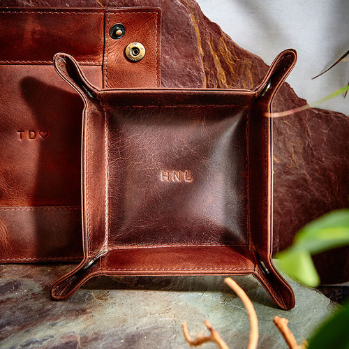 Personalised Vintage Leather Desk Tidy Tray