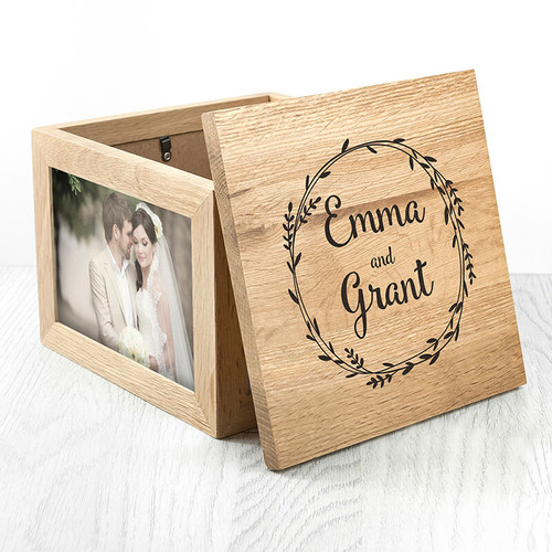 Personalised Couples Oak Photo Keepsake Box