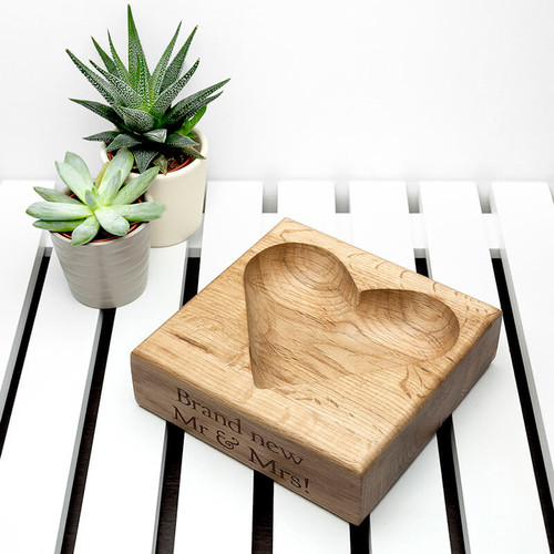 Personalised Solid Oak Heart Trinket Dish