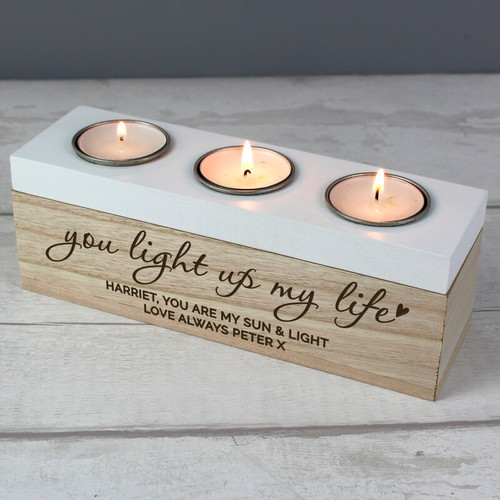 Personalised Triple 'Light Up My Life' Tea Light Holder