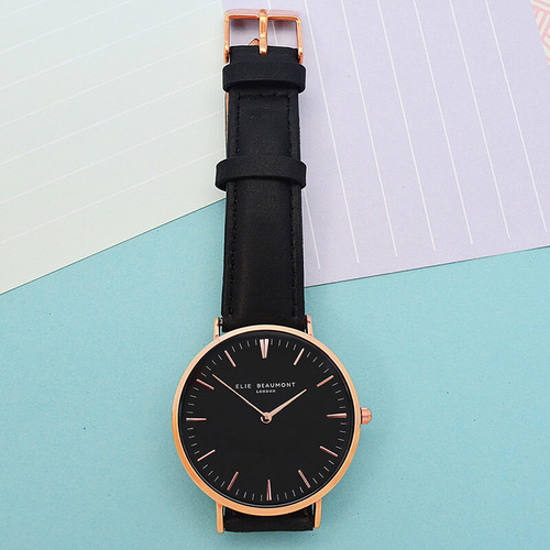 Personalised Vintage Black Leather Watch