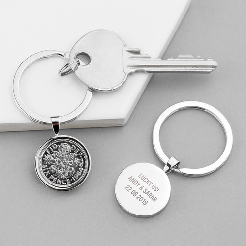 Personalised Lucky Sixpence Keyring