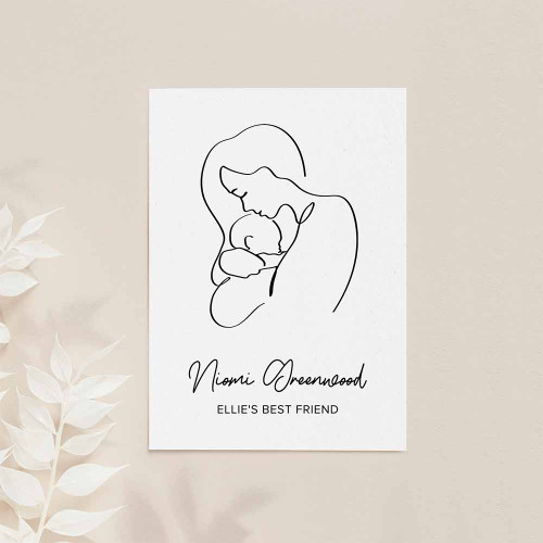 Personalised Line Art New Mum and Baby's Love Print - A4 Black Frame