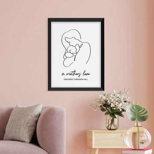 Personalised Line Art New Mum and Baby's Love Print - A4 Black Frame