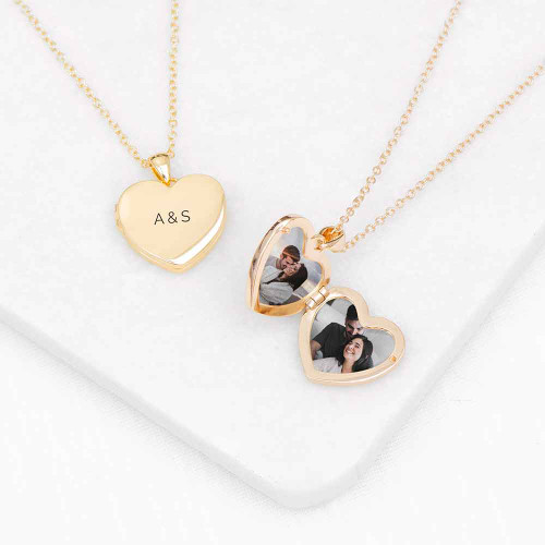 Personalised Heart Photo Locket in Gold