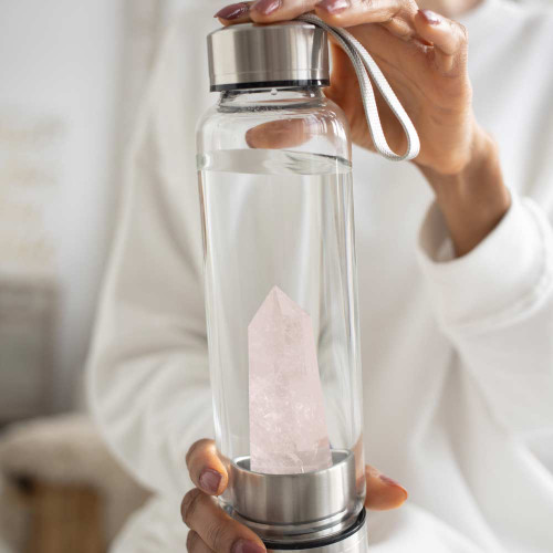 Purifying Glass Water Bottle - Rose Quartz