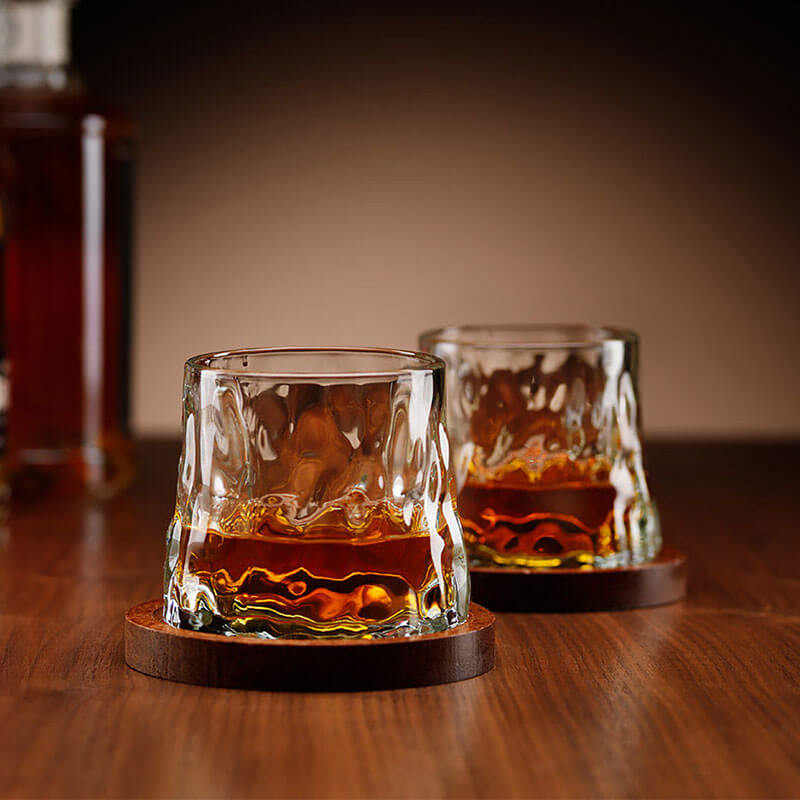 Rotating Whisky Glasses with Coaster Set of 2