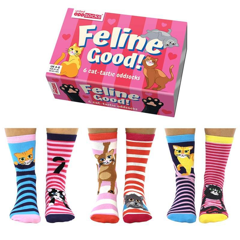 Feline Good Oddsocks x 6 Giftbox pink