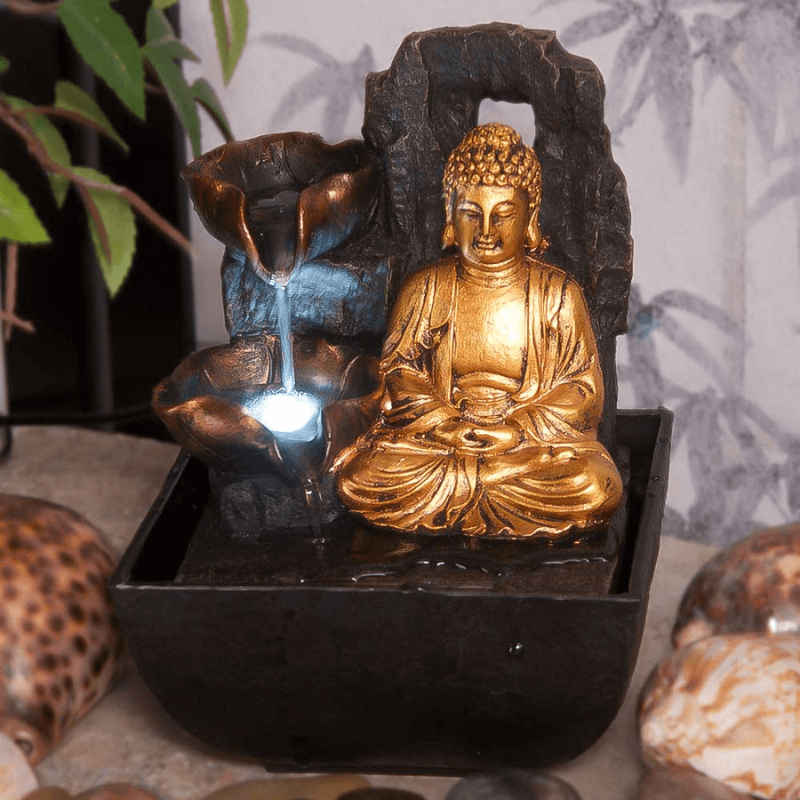 Mini Majestic Golden Buddha Indoor Fountain - Exclusive to Prezzybox!