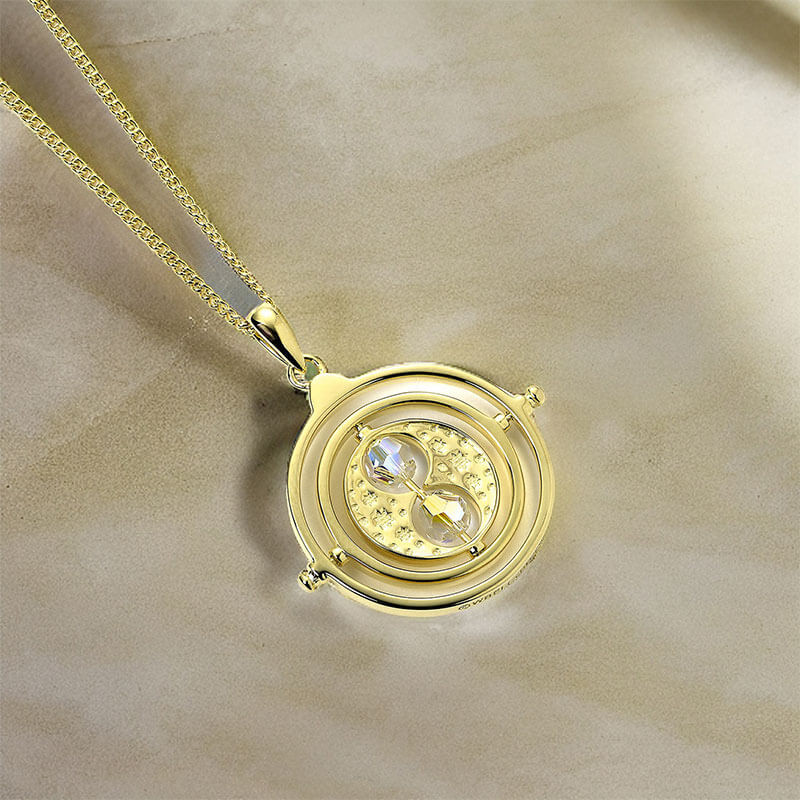 Harry Potter Sterling Silver Gold Plated Time Turner Necklace with Crystal Elements