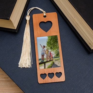 Personalised Photo Wooden Book Mark Heart