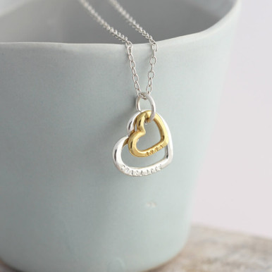 Click to view product details and reviews for Personalised Silver And 9ct Gold Family Heart Necklace.