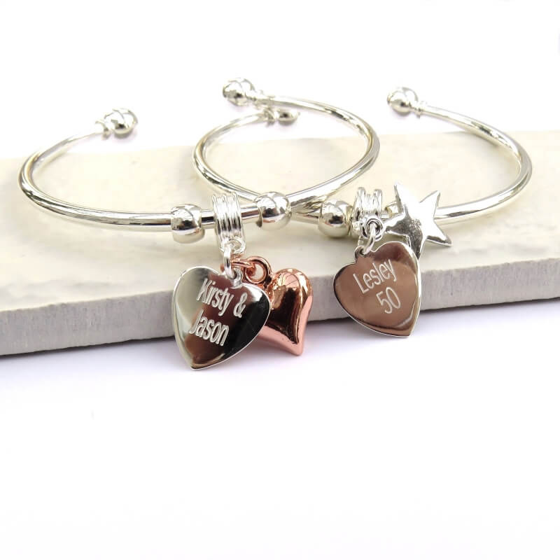 Personalised Heart Charm Bangle