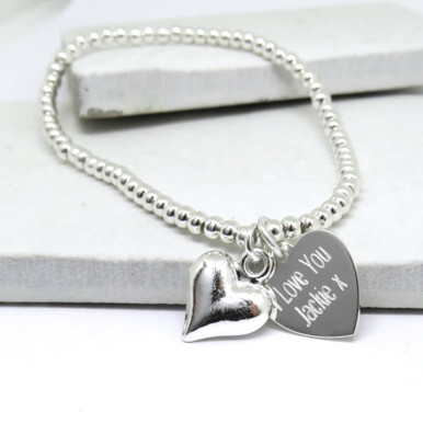 Image of Personalised Silver Beaded Heart Bracelet