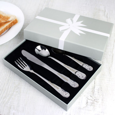 Click to view product details and reviews for Personalised Teddy Cutlery Set.
