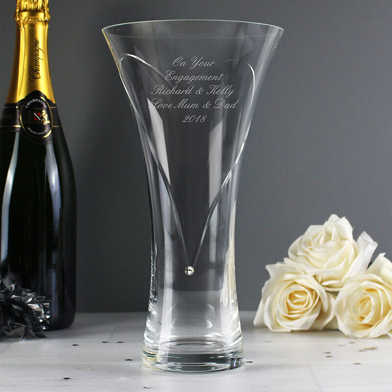 Personalised Large Hand Cut Diamante Heart Vase