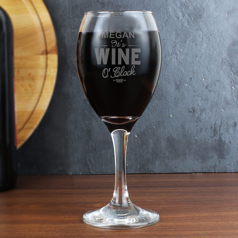 Personalised Wine O'Clock Engraved Glass