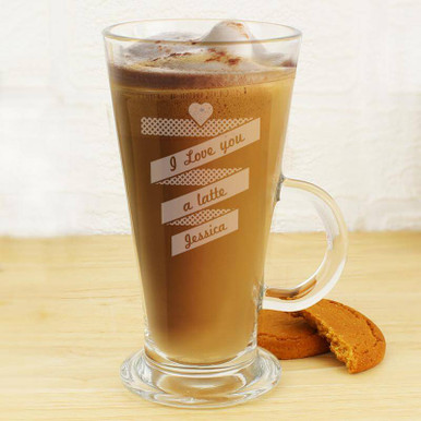Click to view product details and reviews for Personalised Heart Banner Latte Glass.