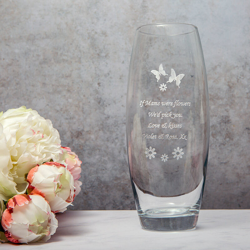 Personalised Mum Butterflies and Flowers Vase